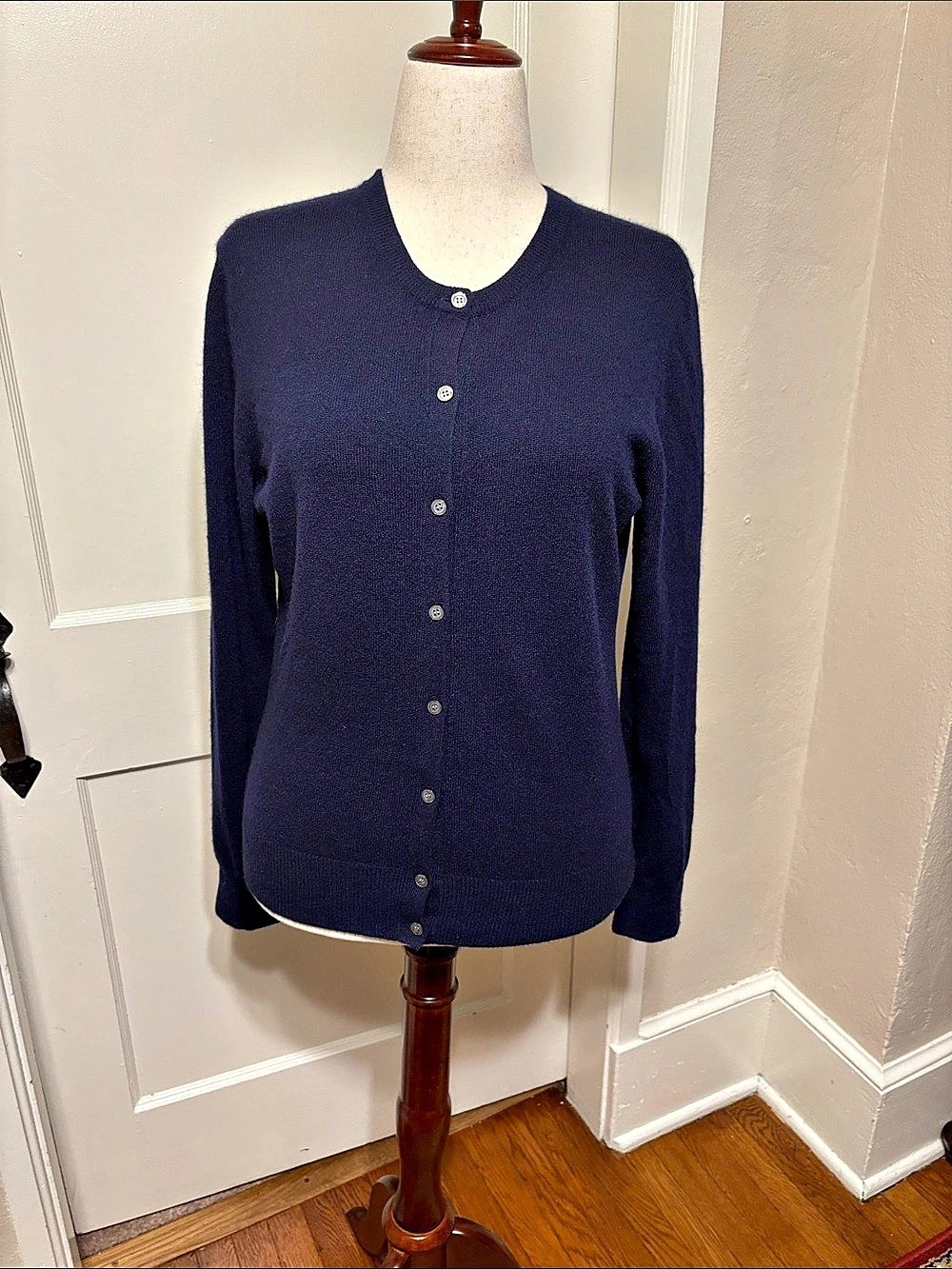 Ann Taylor 100% Cashmere Cardigan in Navy Blue Size Large Like New